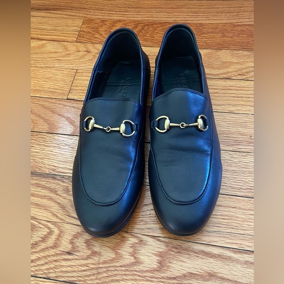Men's Black Leather Loafers with Gold Detail - Picture 1 of 7